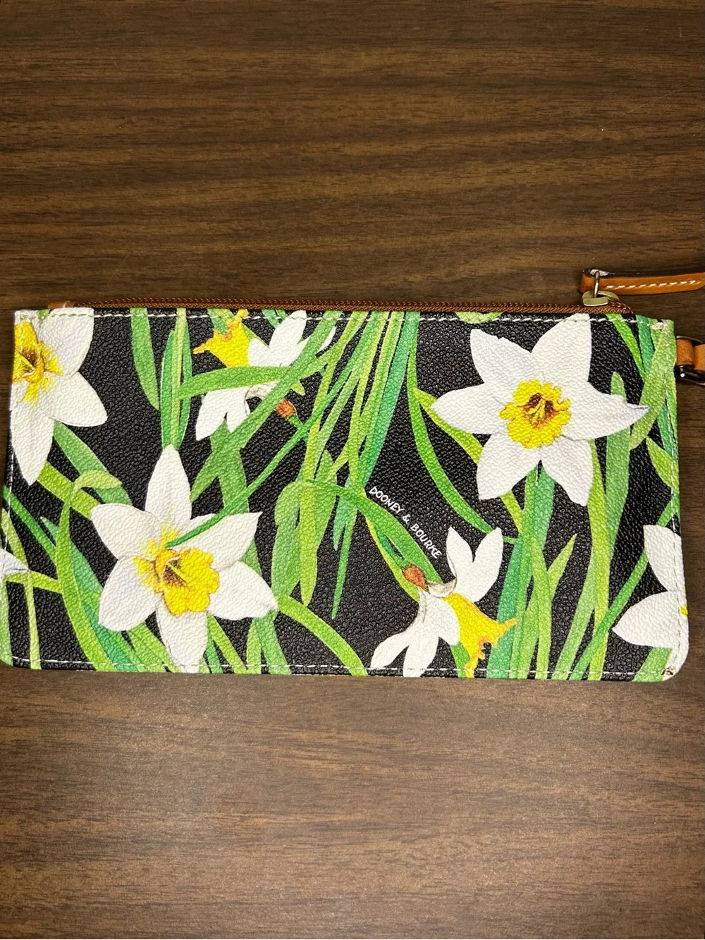 Dooney & Bourke Black Floral Zip Wristlet with Yellow Daffodils